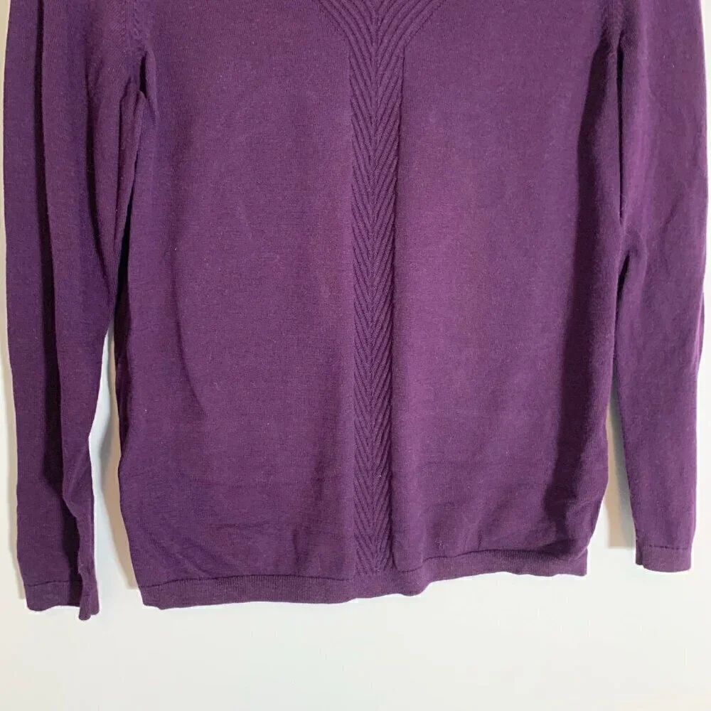 Talbots Petite Purple V-Neck 100%‎ Cotton Sweater Ribbed Chevron Detail SP